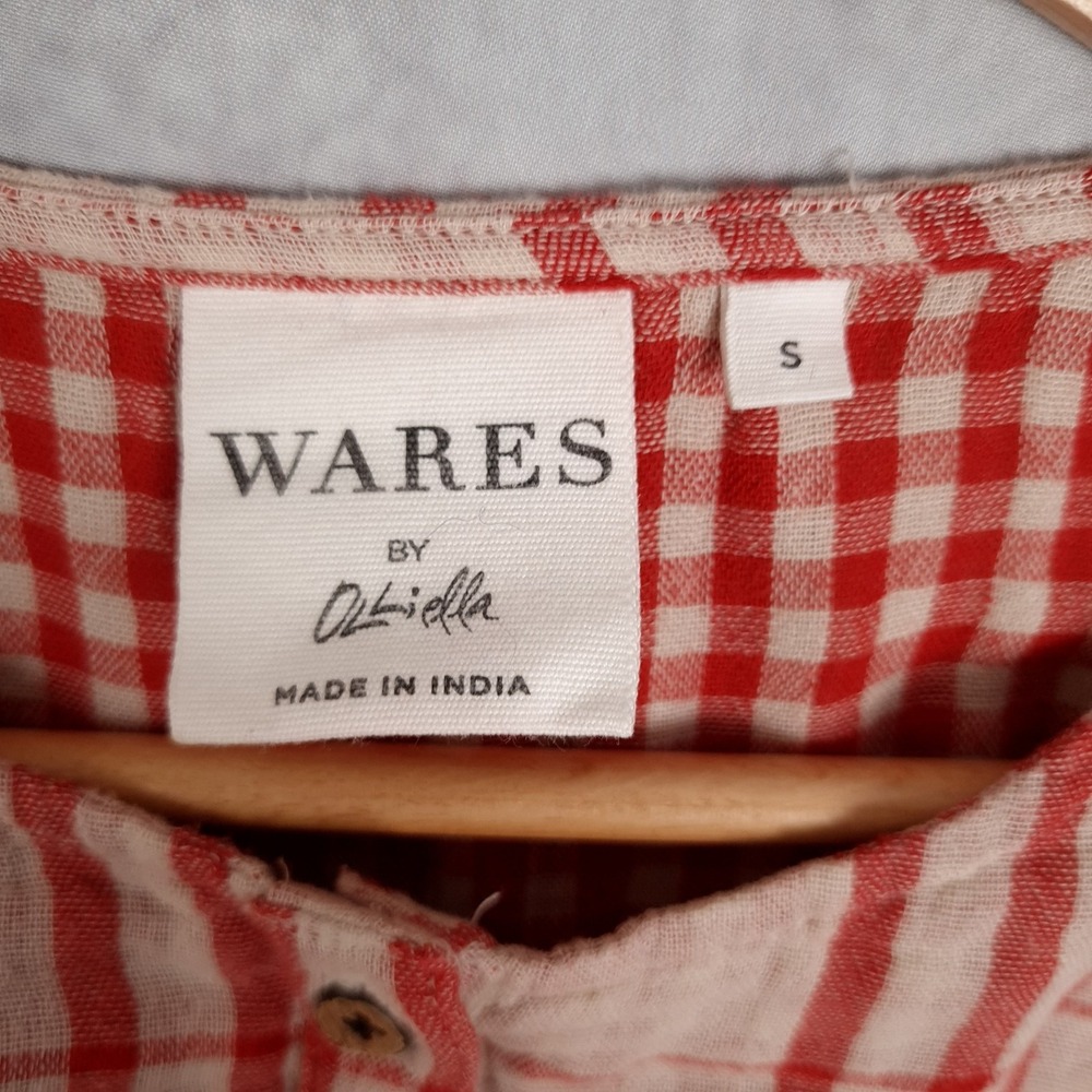 Wares by Ollielia Dress Womens Small Red Plaid 100% Organic Cotton Pockets Boho - Picture 15 of 16